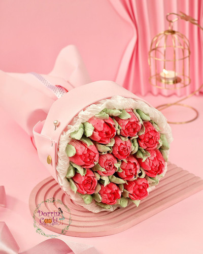 دسته گل خوراکی مارشمالو قرمز طرح لاله