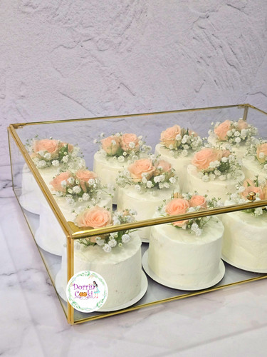 باکس خالی مینی کیک خواستگاری شیشه ای دور فلزی طلایی